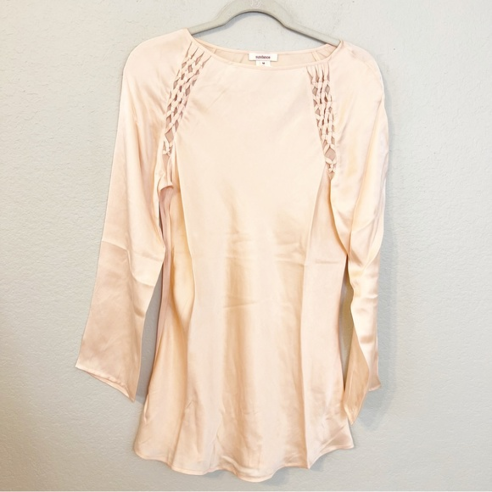 Sundance Long Sleeve 100% Silk Tunic Blouse Peach